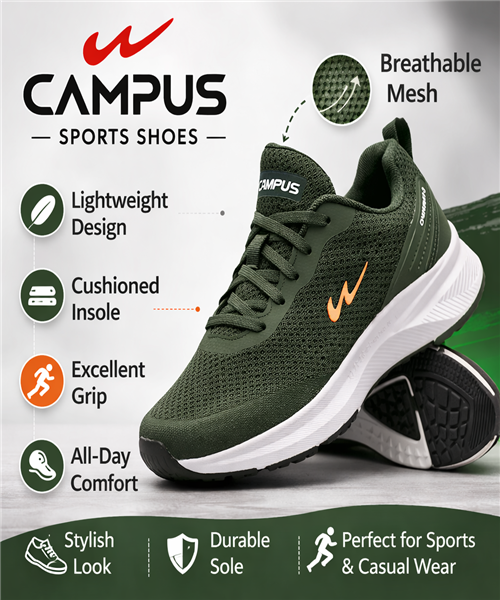 Campus Men’s Lightweight Running Sports Shoes – Green